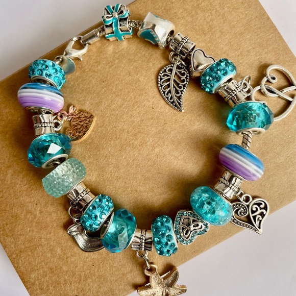 HANDMADE handmade AQUA glass bracelets. 8.5’inch. 925 silver cord. - Picture 8 of 17